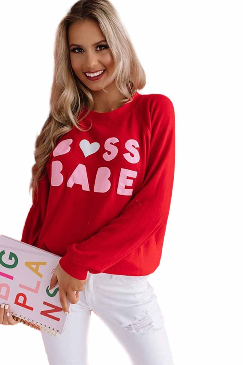 Crew Neck Letter Print Valentine Sweatshirt