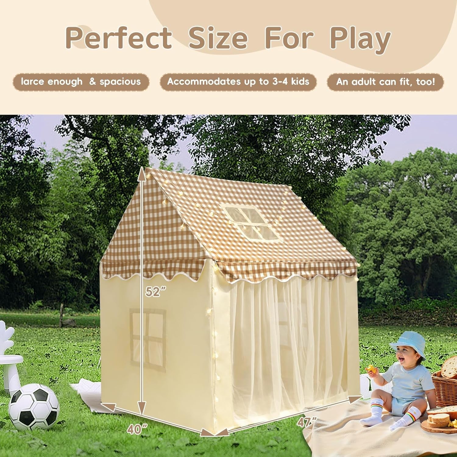 Large 47x40x52 Inches Indoor Outdoor Playhouse Tent