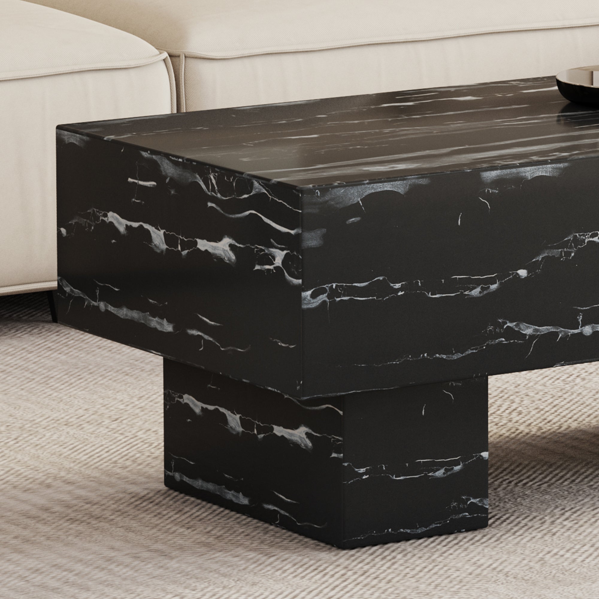 Coffee Table - Modern Simple Black Marble Texture MDF -