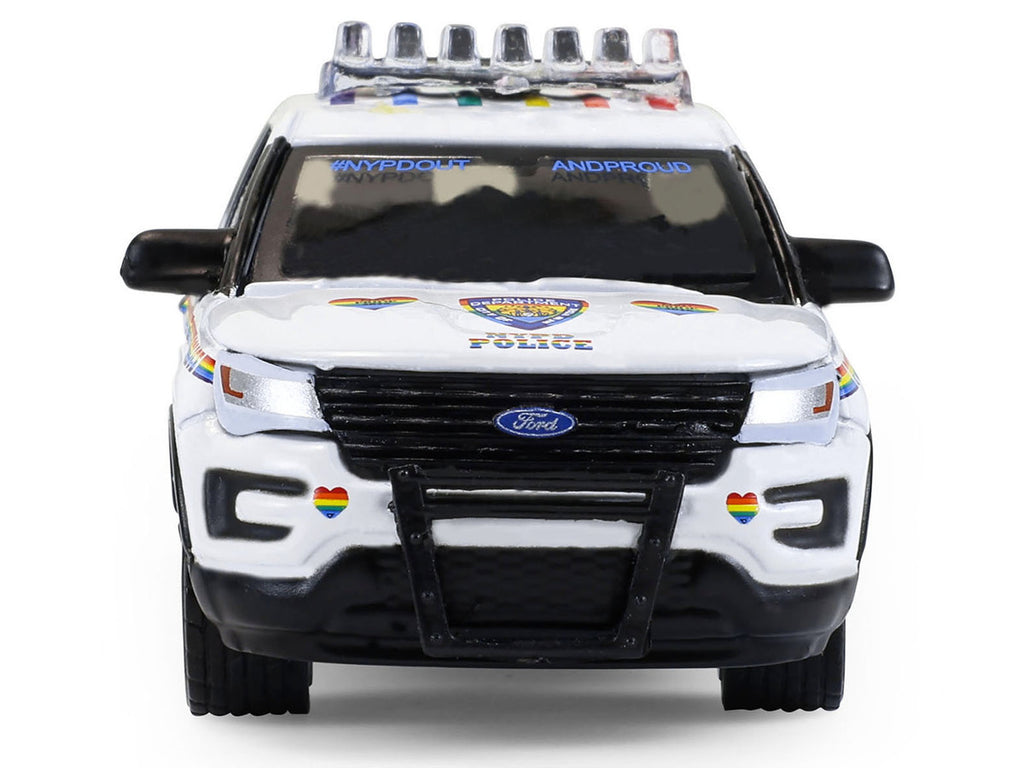 2016 Ford Police Interceptor Utility "New York Police Department (NYPD) Pride Livery" White with Rainbow Stripes "Hot Pursuit" Series 47 1/64 Diecast Model Car by Greenlight
