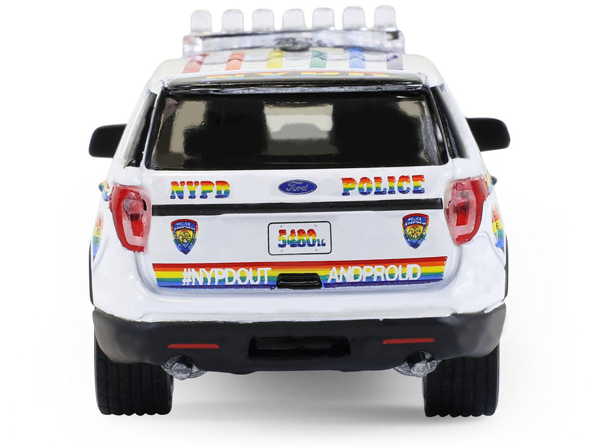2016 Ford Police Interceptor Utility "New York Police Department (NYPD) Pride Livery" White with Rainbow Stripes "Hot Pursuit" Series 47 1/64 Diecast Model Car by Greenlight
